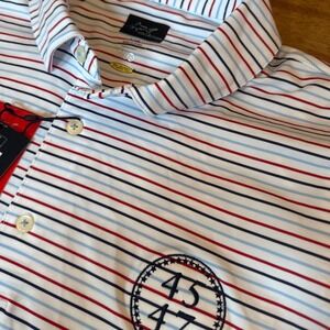 Greg Norman ML75 Mens Golf Polo NWT shirt Large  Red White Blue Stripe 45 47